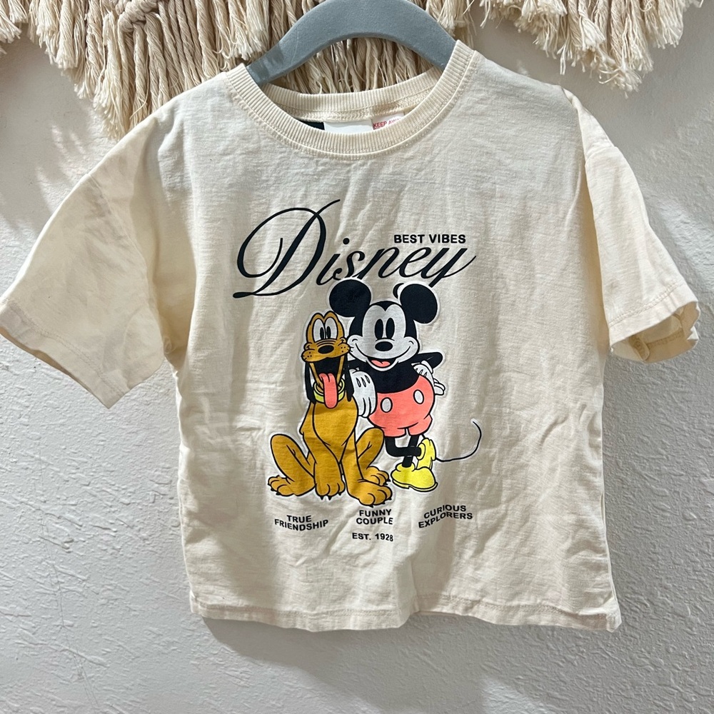 Disney Cream T-Shirt with Mickey and Pluto Print